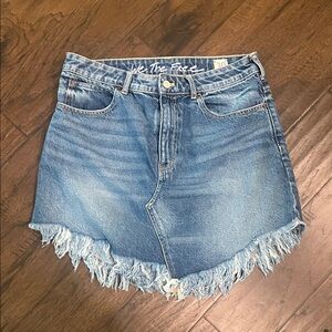 We The Free Blue Boho Western Festival Raw Hem Denim Skirt 30 EUC
